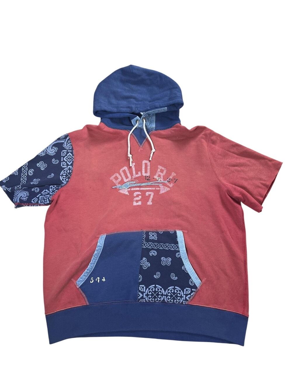 Polo Ralph Lauren Sweater Mens XL Red Hooded Pullover Short Sleeve Graphic